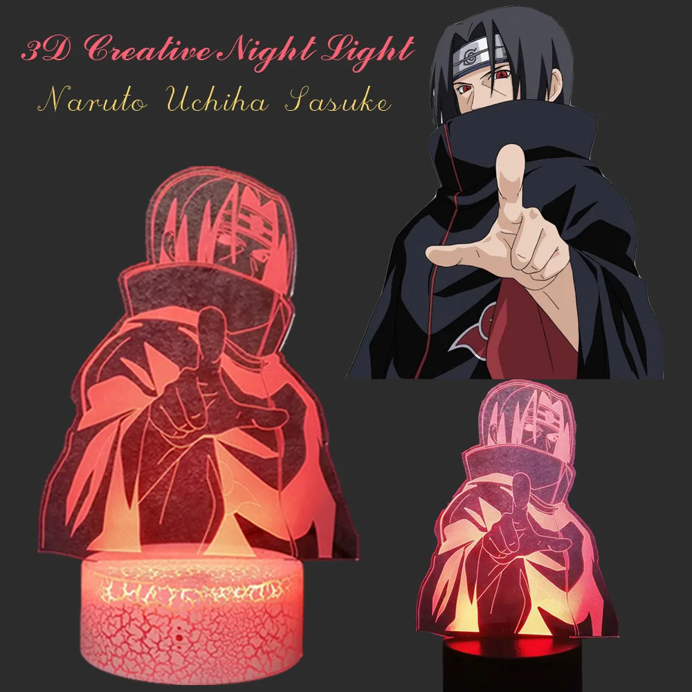 Поп Японский комикс Наруто фильм LED 7 цветов градиент ночник 3D Uchiha Sasuke фигурка USB