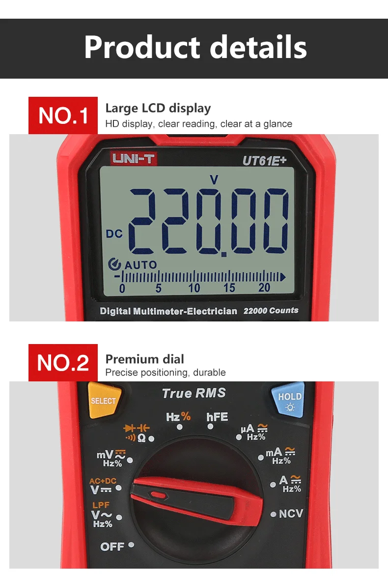 UT61D+ Multimètre numérique TRUE RMS 1000V 20A