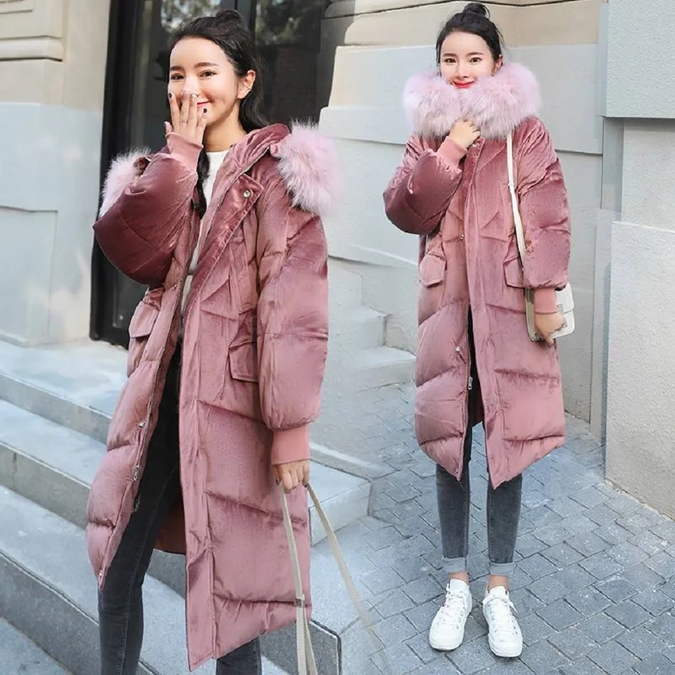Новинка года; куртка выше колена с золотым бархатным подкладом; Abrigos Mujer Invierno; зимняя Длинная женская куртка; Bfwinter