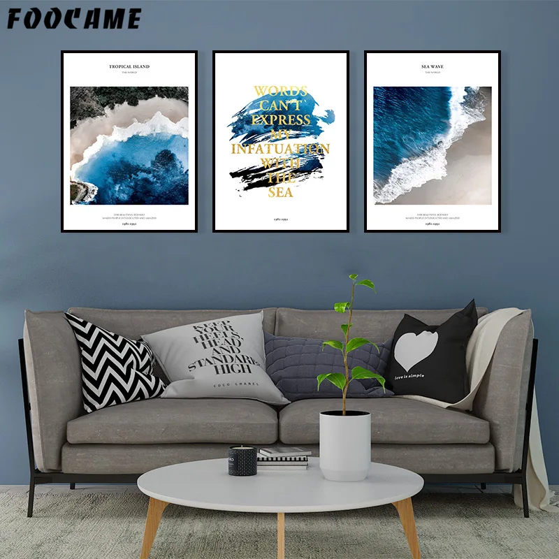 Sea Wave Beach Tropical Island Nordic Wall Art Canvas Print Seascape Poster Pittura Paesaggistica Vista Aerea Home Decor Pictures