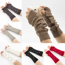 

Womens Gloves Stylish Hand Warmer Winter Gloves Women Arm Crochet Knitting Hollow Heart Mitten Warm Fingerless Gloves Fashion