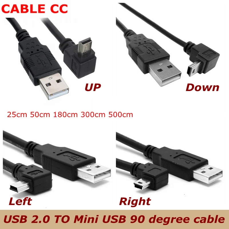 Computer Cables USB 2.0 Male to Mini USB B Type 5pin 90 Degree Up & Down & Left & Right Angled Male Data Cable 0.25m/0.5m/1.8m/5m Cable Length: 50cm, Color: Right Angled Computer Cables USB 2.0 Male to Mini USB B Type 5pin 90 Degree Up & Down & Left & Right Angled Male Data Cable 0.25m/0.5m/1.8m/5m Cable Length: 50cm, Color: Right Angled