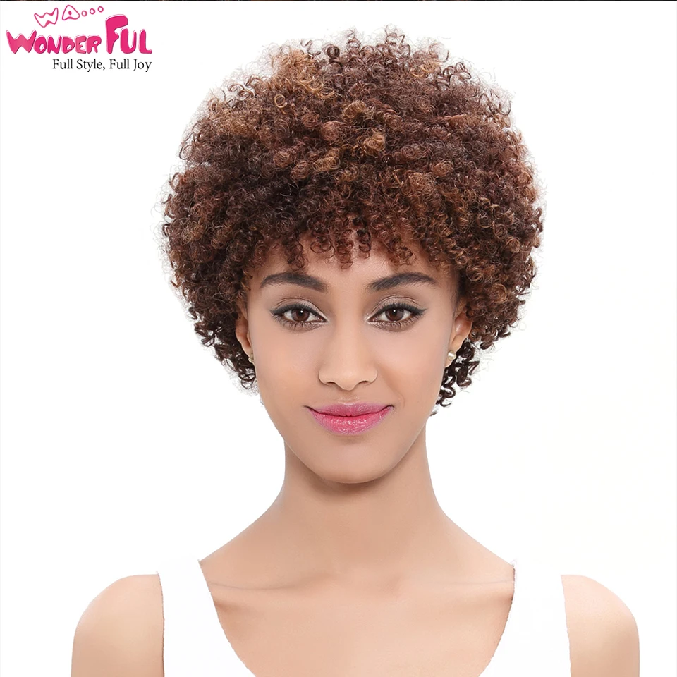 Wa...Wonderful Human Hair Wigs Brazilian Afro Kinky Curly Hair Wigs Short Human Hair Wigs For Black Women Wholesale Machine Made