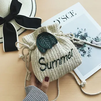 

High-Grade Straw Bucket Mini Bag Women's Bag Western Style Woven Shoulder/Crossbody Bag Beach Bag