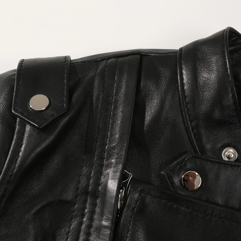 

2020 Autumn version of sheepskin motorcycle women's short Slim was thin real leather jacket