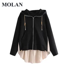 

MOLAN Cjic Hoodies Women Fashion Back Pleated Patchwork Loose Vintage Long Sleeve Pockets Female Hot Sale Pullovers Chic Tops