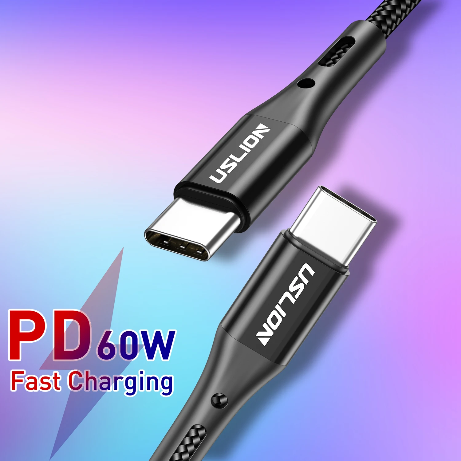 Кабель USLION USB C к Type быстрая зарядка 60 Вт PD QC 3 0 мобильный телефон зарядный провод