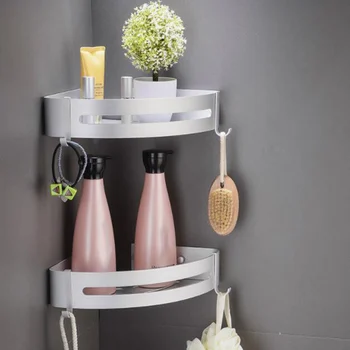 

Bathroom Corner Storage Shelf Free-punch Aluminum Wall-mounted Corner Storage Towel Rack With Hook Space-saving gf
