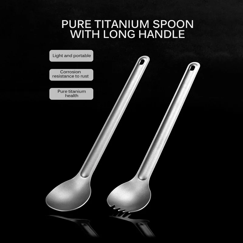 

Outdoor Camping Picnic Titanium Spoon Tableware Titanium Alloy Fork Ultralight Pure Titanium Spork Camping Tableware Equipment