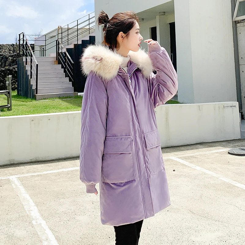

Comfortable Pleuche Long Hooded Parka With Fur Collar Winter Jacket Women Casual Thick Warm Parka Coat 2020 New