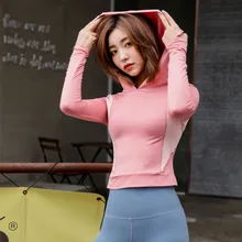 Women Hooded Running Tops Long Sleeve Sweatshirt Ladies Yoga Shirt Breathable Sports Fitness Tops Gym Hooded Shirt Women's