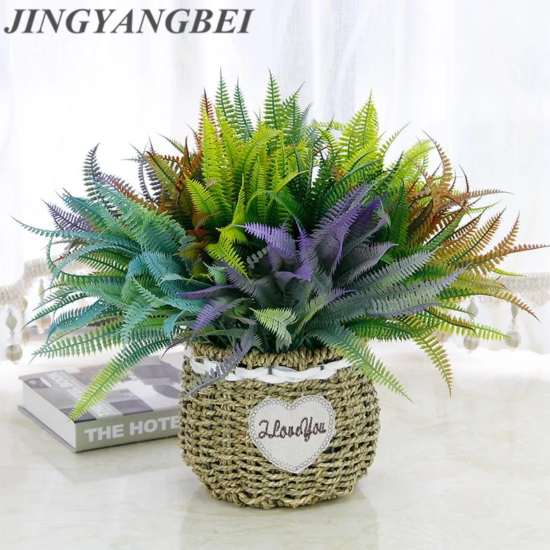 

High Quality Colorful Persian Fern Bouquet Fake Plant Plastic Artificial Leaf Grass For Wedding Party Decoration Home Decor