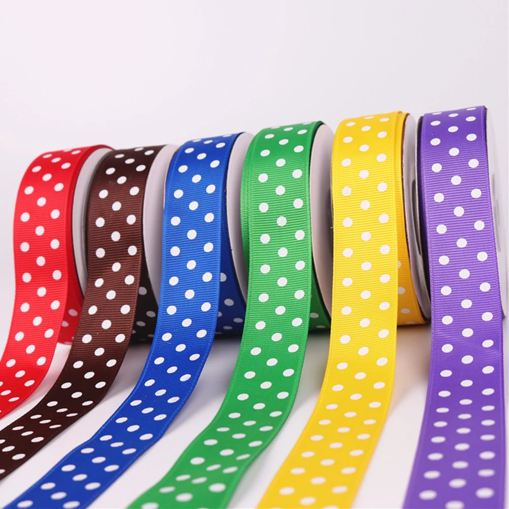 New 25 Yards Dot Print Satin Ribbon Bow Packing Craft Wedding Party DIY Decoration