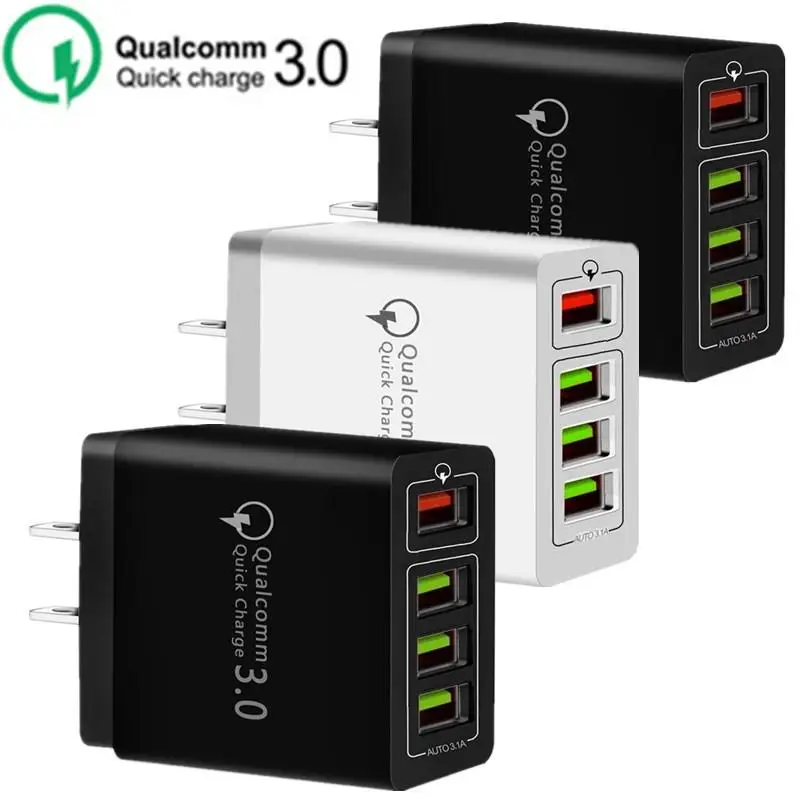 

1000pcs 30W 4 Usb Ports QC3.0 Ac Home Travel Wall Charger Power Adpater For iphone for Samsung Android phone Pc Mp3