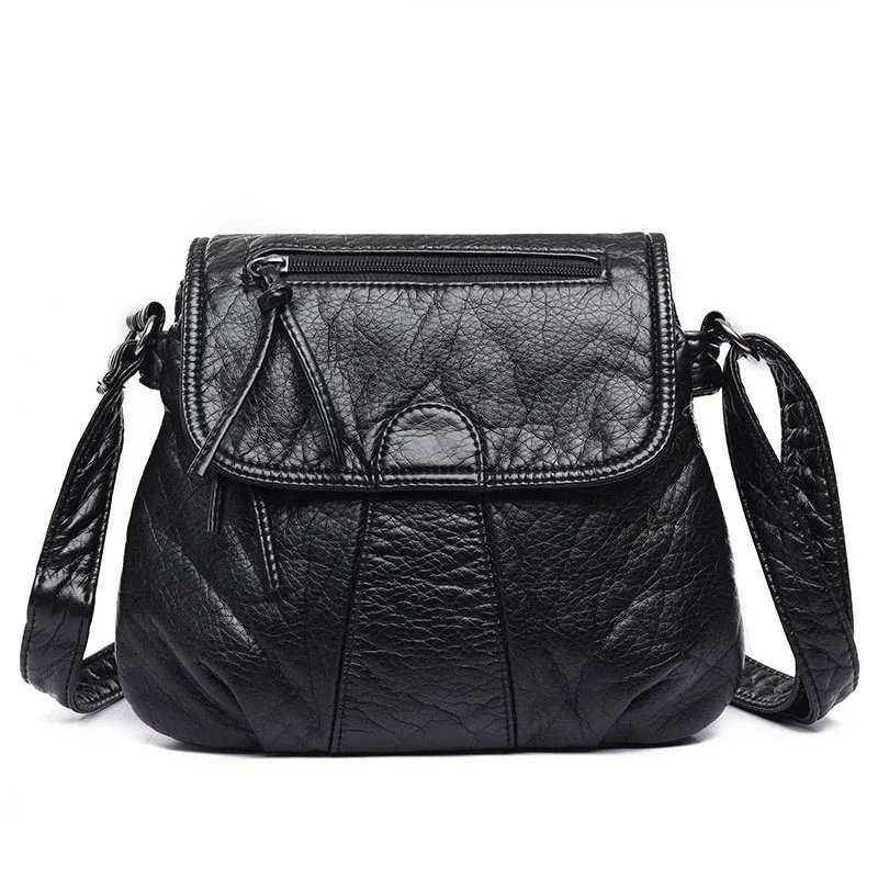 

Black Small Women Messenger Bag Fashion Shoulder Bag Soft Washed Flaps Leather Crossbody Bag Female Handbag Bolsa Feminina