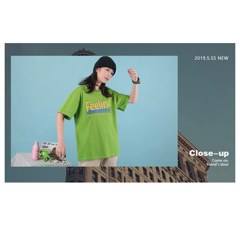 Футболка женская футболка с короткими рукавами Корейская версия свободного кроя Харадзюку для девочек, винтажный Топик с надписью «sense of mind niche Matcha avocado»