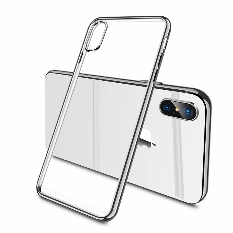 Серебристый С гальваническим покрытием ТПУ мягкий чехол для iPhone 11 Pro 7 8 Plus, 6, 6 S, для iPhone XS Max XR X силиконовый прозрачный футляр с краями, покрытыми металлом чехол - Цвет: Серебристый