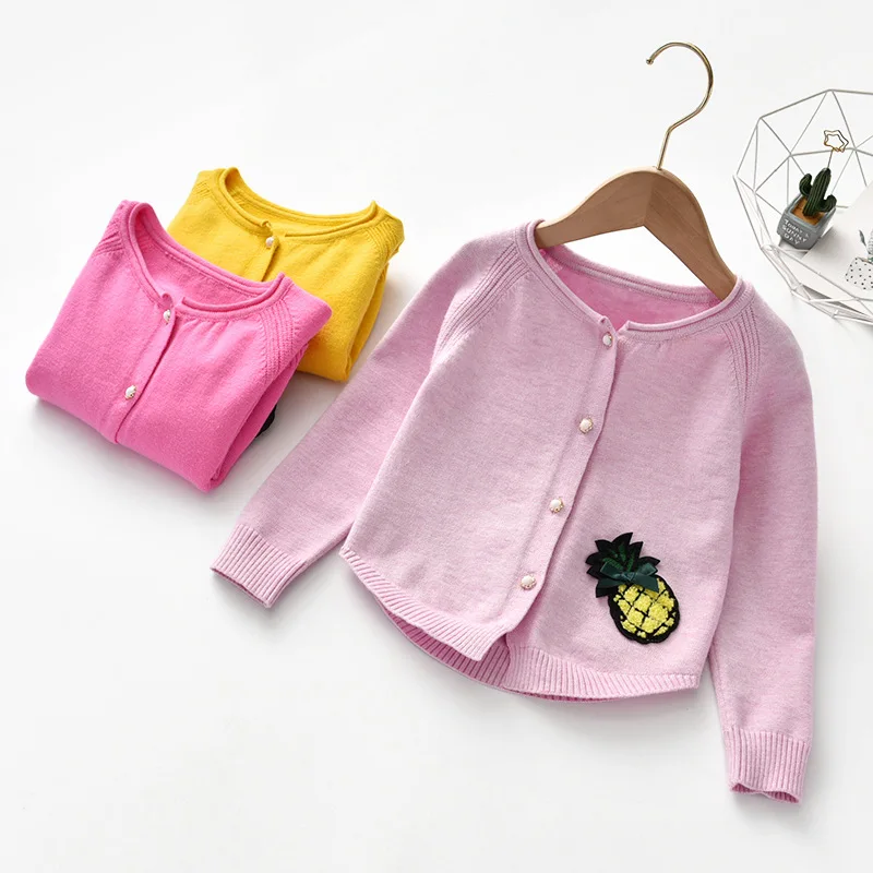 

Cartoon Baby Girls Cardigan Crew Neck Simple Sweater Arc Hem Cool Cute Versatile