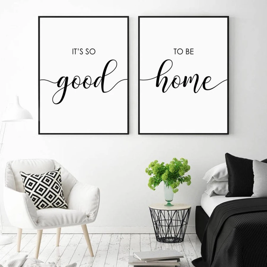 Домашние теплые тапочки с цитаты Wall Art Холст Картина Nordic черный белый цвет