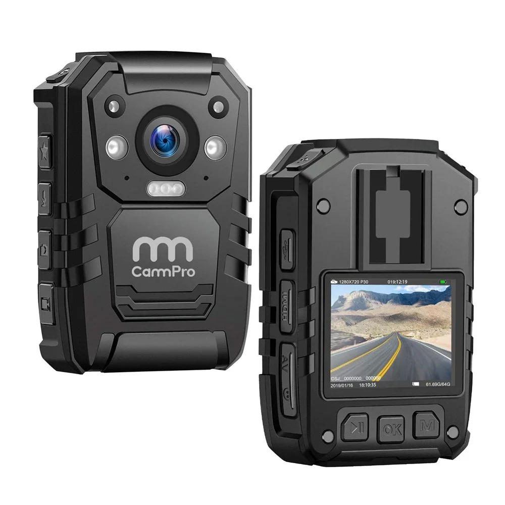 Полицейская инфракрасная камера для тела CammPro i826 1296P HD 128 ГБ IP66 Водонепроницаемая