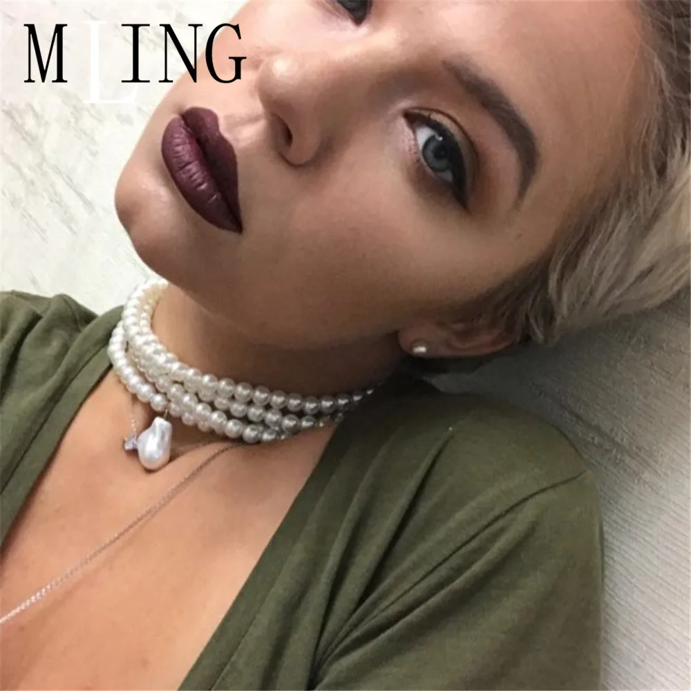 Винтажное многослойное ожерелье-чокер с бусинами MLING модное асимметричное
