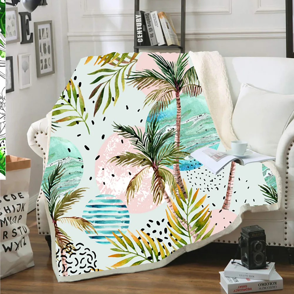 

Tropical wind coconut tree blanket 3D printed thick wool blanket, suitable for lunch break trips and bed household goods blanket