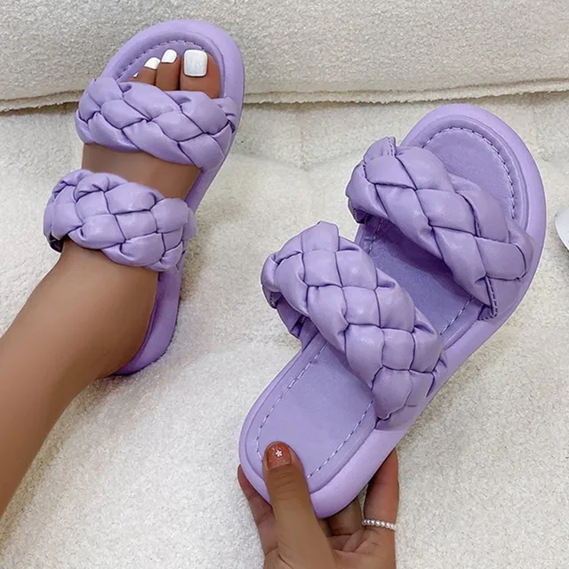 2021 Hand-woven Women's Slippers Summer Fashion Ladies Sandals Comfortable Platform Beach Shoes Flip-flops Womens Slides 3
