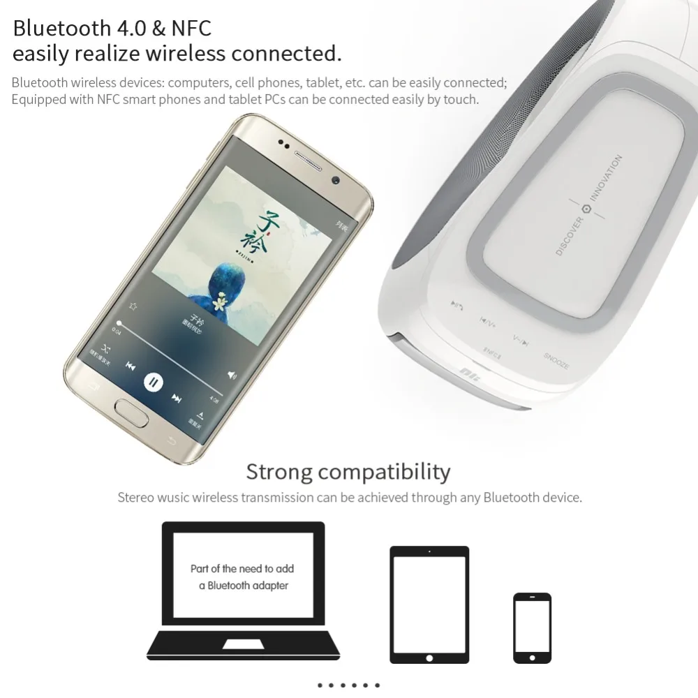 Nillkin многофункциональное Беспроводное зарядное устройство qi+ bluetooth-колонки+ Портативный будильник+ ВЧ-вызов+ NFC пара+ ЖК-дисплей уютный простой