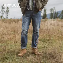 SIMWOOD на осень-зиму рваные джинсы для мужчин Лоскутная уличная джинсовые штаны Высокое качество slim fit рваные джинсовые 190404