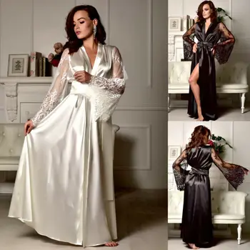 

Womens Silk Satin Deep V Bathrobe Pajamas Robe Sleepwear Nightwear