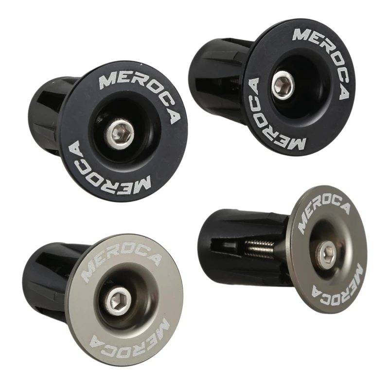 

MEROCA 2 Pair Aluminum Bike Bicycle Handlebar Grips Cap Plug Handle Bar Caps End Plugs,Titanium Black & Black