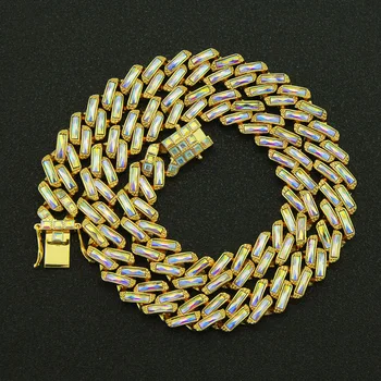 

Hip Hop Chains Miami Cuban Chain Link Gold Silver Color Necklaces Full Iced Out Rhinestone Women Jewelry Men 18 20 24 30in15mm