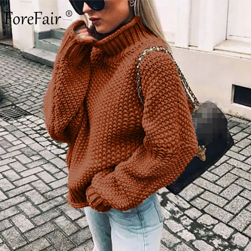 Tanie Forefair Oversize sweter z dzianiny z golfem sweter zimowy Plus rozmiar Slim z zielonymi, pomarańczowymi, białymi, ciepłymi, swobodny sweter damski