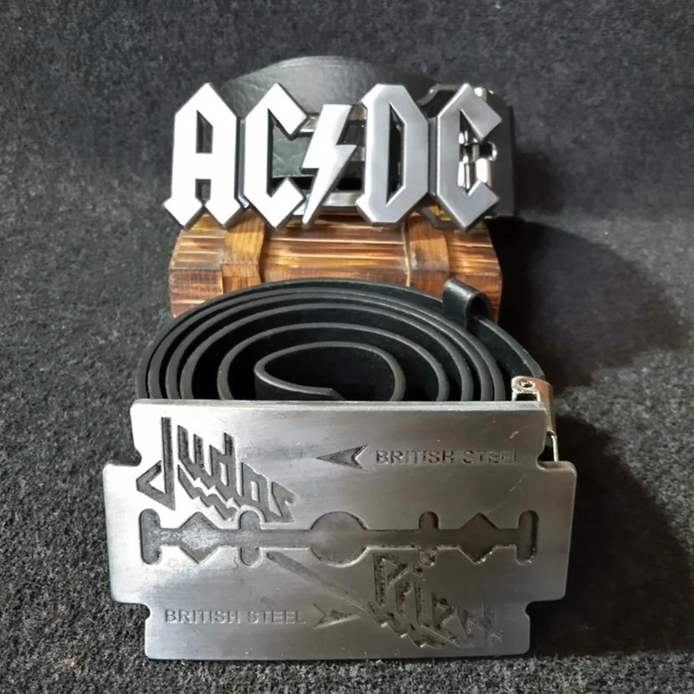 WesBuck бренд ACDC вырез рок тяжелый металл Музыка Пряжка ремня с ПУ ремень фестиваль подарки