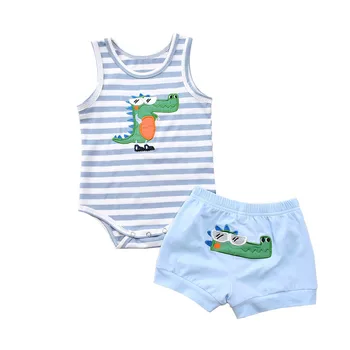 

Summer Toddler Infant Baby Boy Girl Dinosaur Clothes Set Sleeveless Vest Striped Shorts 2Pcs Outfits 0-24M