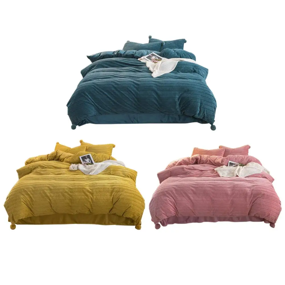 

4 Pcs Duvet Cover Set Winter Warm Kit Solid Color Quilt Cover Comfortable Bedspread Bedding Sets