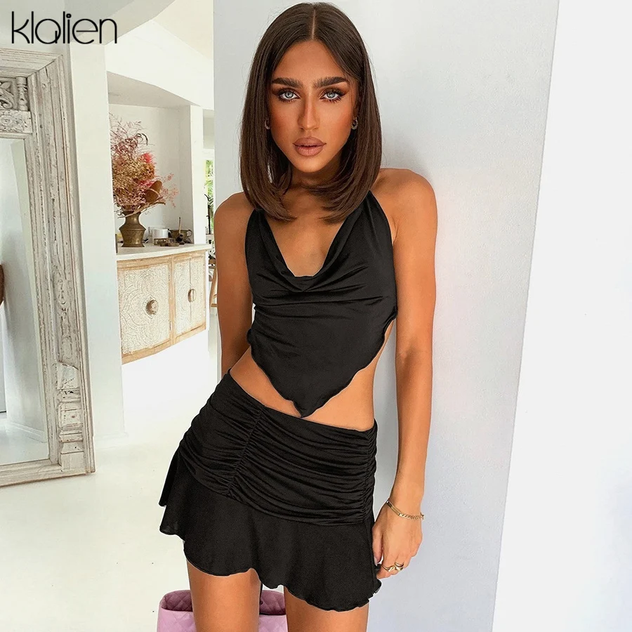 Женский костюм с юбкой KLALIEN облегающий из двух предметов V-образным вырезом и