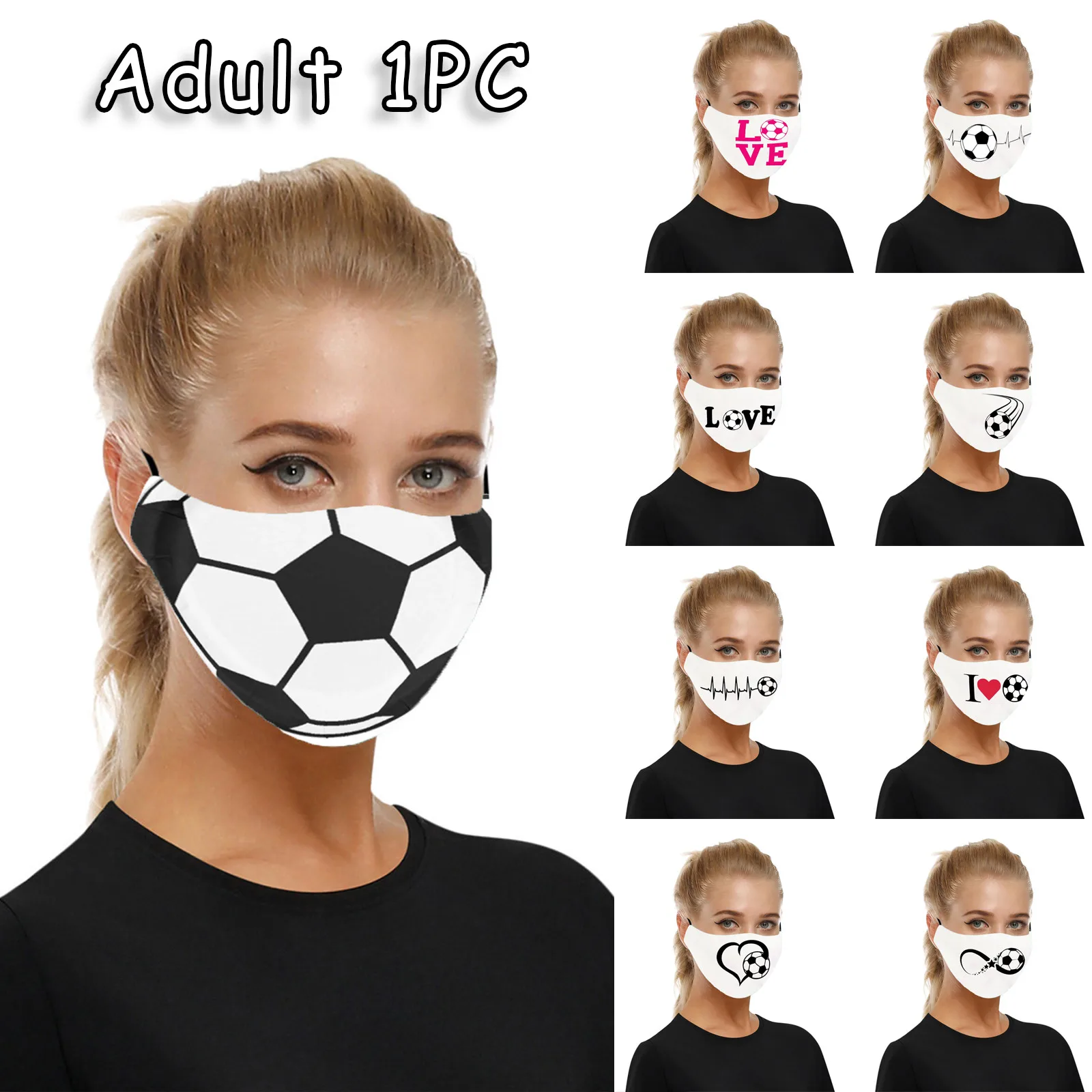 

Fast delivery 1PC Adult Sunscreen Outdoor Face Washable Breathable Reusable Football Print Mask Headband mascarilla mascarar