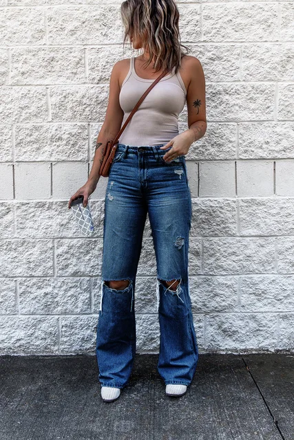 High Waist Flared Jeans Retro Slim Fit 