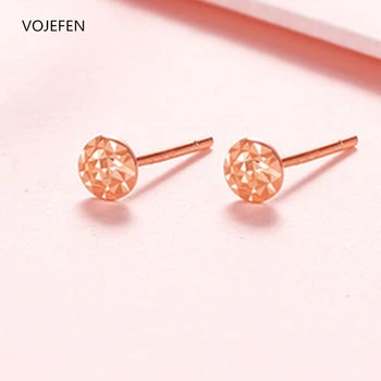 

VOJEFEN AU750 18K Rose Gold 4mm Round Ball Children Girls Stud Earrings,Small Earrings Tiny Flat Round Circle Stud Earrings