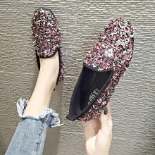 Женская обувь; шикарные туфли без задника на плоской подошве с кристаллами; женская обувь без шнуровки; модная обувь на низком каблуке с круглым носком; элегантные женские лоферы; повседневная обувь размера плюс