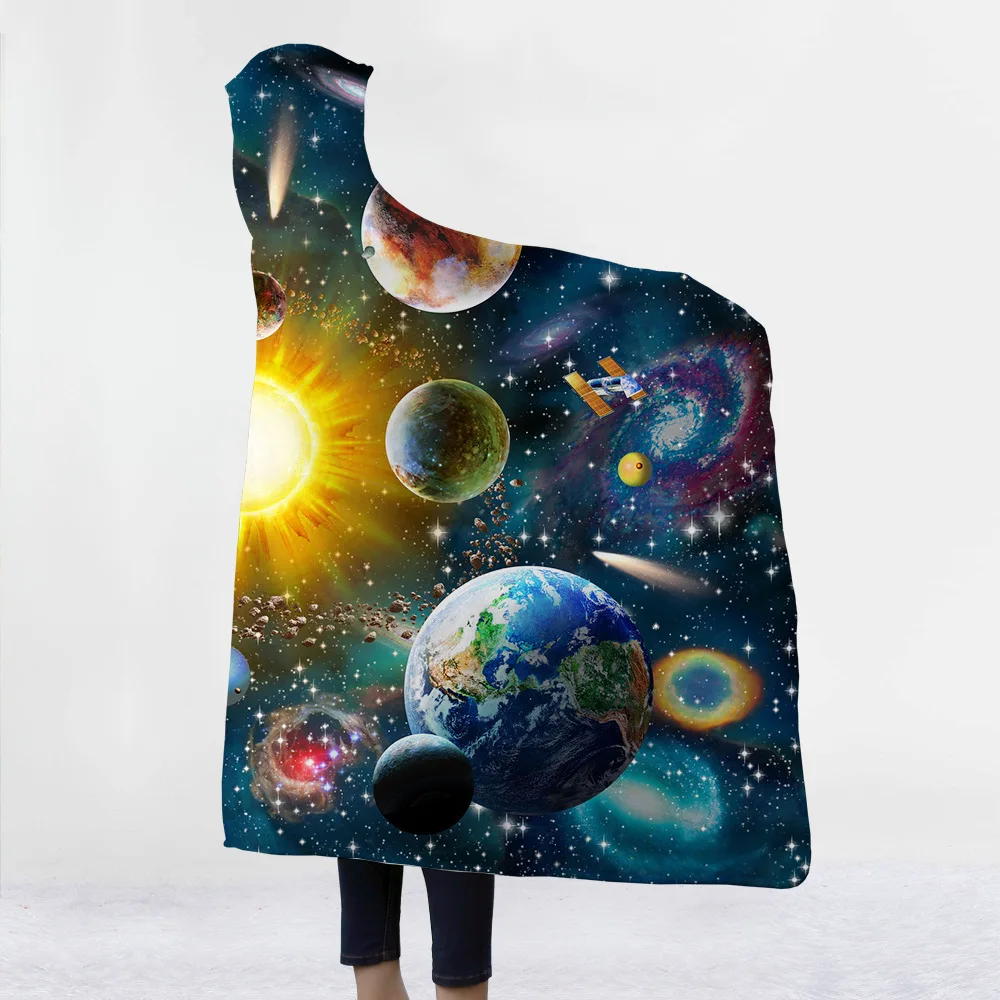 Одеяло с капюшоном Cosmic Galaxy, утепленный плащ из микрофибры, волшебная Сиеста, семейная одежда, одеяло для детей, Прямая поставка