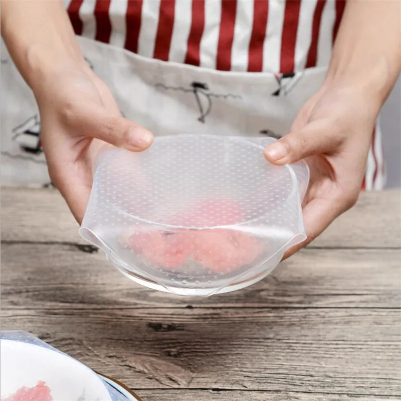 Silicone Bowl Covers 4Pcs Food Fresh Keeping Reusable Wrap Seal Lid Stretch Vacuum Kitchen Accs