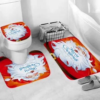 

2/3//4PCS/Set Christmas Xmas Decoration Santa Toilet Seat Cover Rug Bathroom Festive Mat Set
