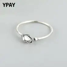 YPAY, anillos abiertos de Plata de Ley 925 auténtica para mujer, anillo de dedo ajustable con flor de loto Vintage para mujer, joyería fina YMR383