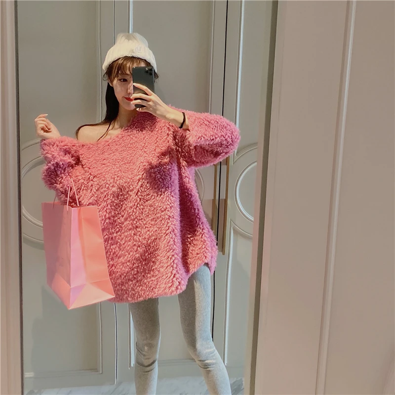 WHITNEY WANG осень зима модная уличная одежда карамельного цвета мягкий флисовый свитер женские толстовки пуловер