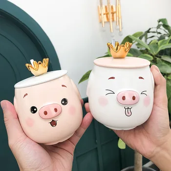 

Cartoon Cute Mug Creative Ceramic Handmade with Lid Personalized Funny Animal Mug Girls Gift Caneca Kitchen Drinkware DB60MK