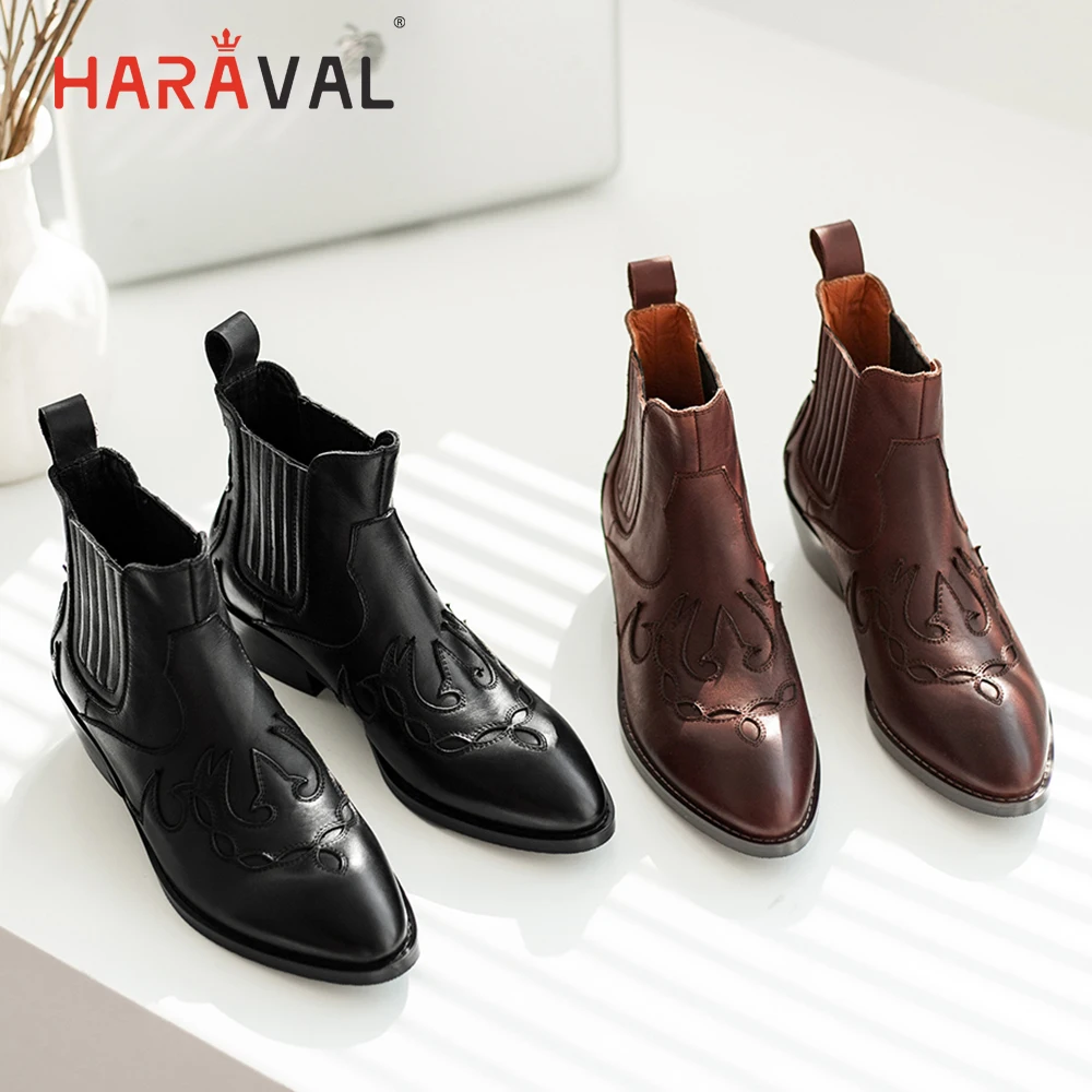HARAVAL/модные классические ботильоны; зимние качественные черные ботинки из натуральной кожи с острым носком на низком каблуке; повседневные Ботинки martin; B248