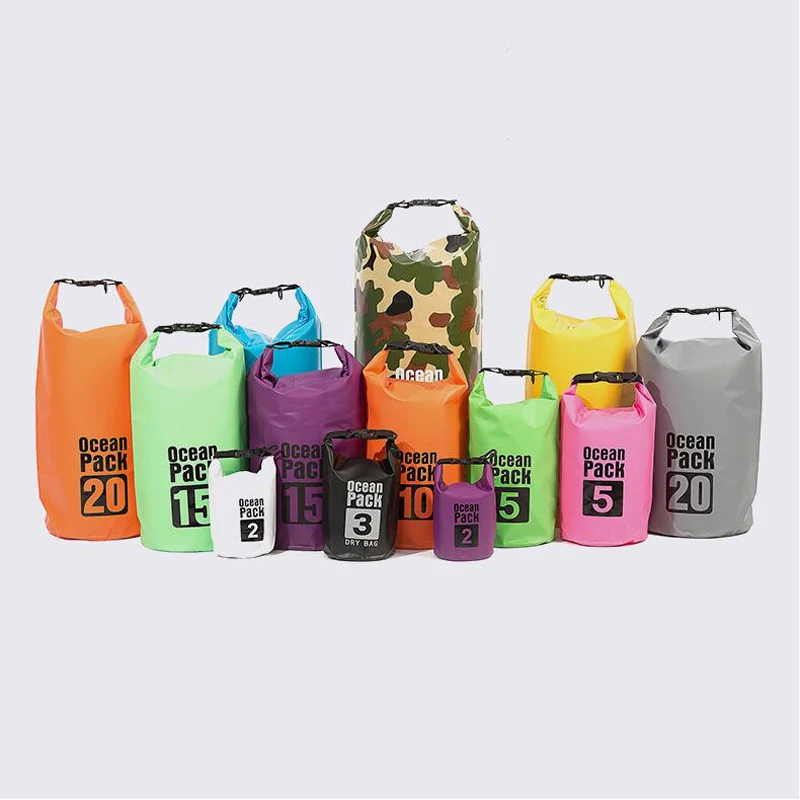 2L-30L Bucket Outdoors Waterproof Backpack Bag  Portable Rafting Diving Dry Bag Sack PVC Swimming Bags for River Trekking