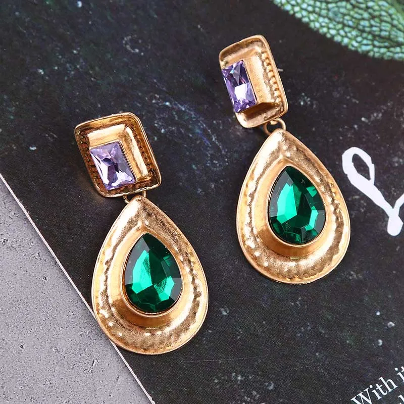 Женские серьги подвески с фиолетовыми и зелеными кристаллами|Серьги-подвески| |
